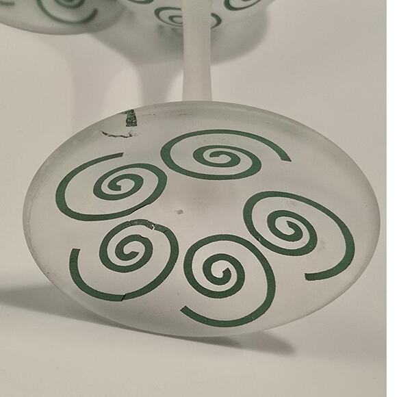 Set of 3 Green Swirl Frosted Wine Glasses with Shelf wear and Flaws See Pics - Picture 5 of 8